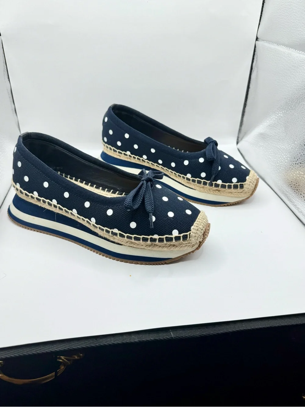 Tory Burch Navy Polka Dot Espadrille Sneakers